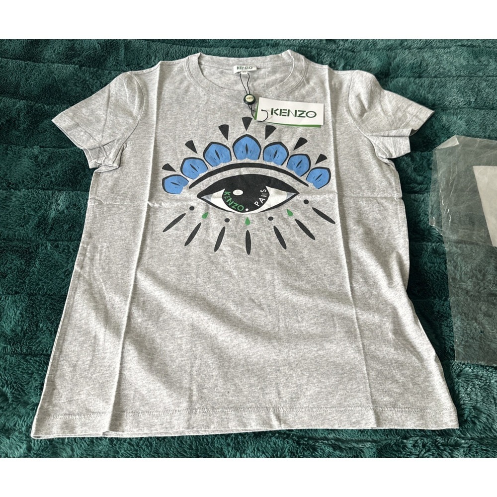 Kenzo Paris Women Size XS Eye T-Shirt Feminine Cut Grey Cotton Authentic
